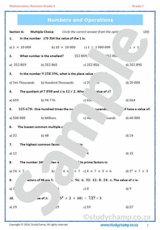 Grade 7 Mathematics Test: Revision Grade 6