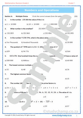 Grade 7 Mathematics Test: Revision Grade 6