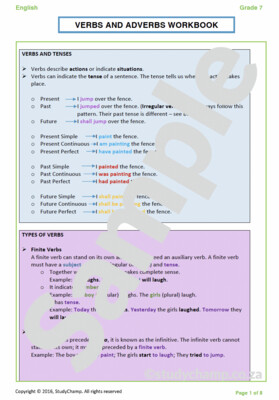 Grade 7 English Worksheet: Verbs and Adverbs
