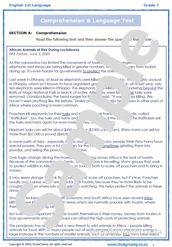 Grade 7 English Test: Animals and COVID-19