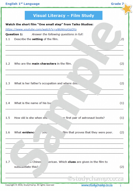 Grade 7 English workbook: Visual Literacy and Film Study