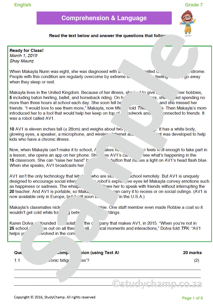 Grade 7 English Test: Robot AV1