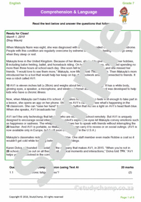Grade 7 English Test: Robot AV1