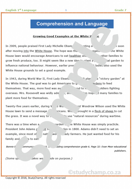Grade 7 English Test: White House