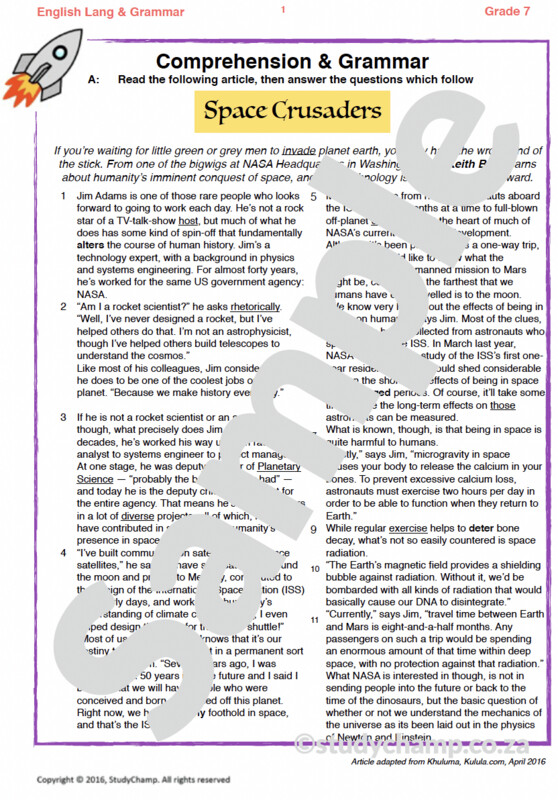 Grade 7 English Test: Space