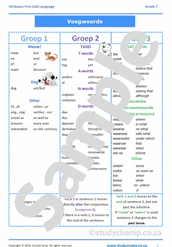 Grade 7 Afrikaans: Voegwoorde