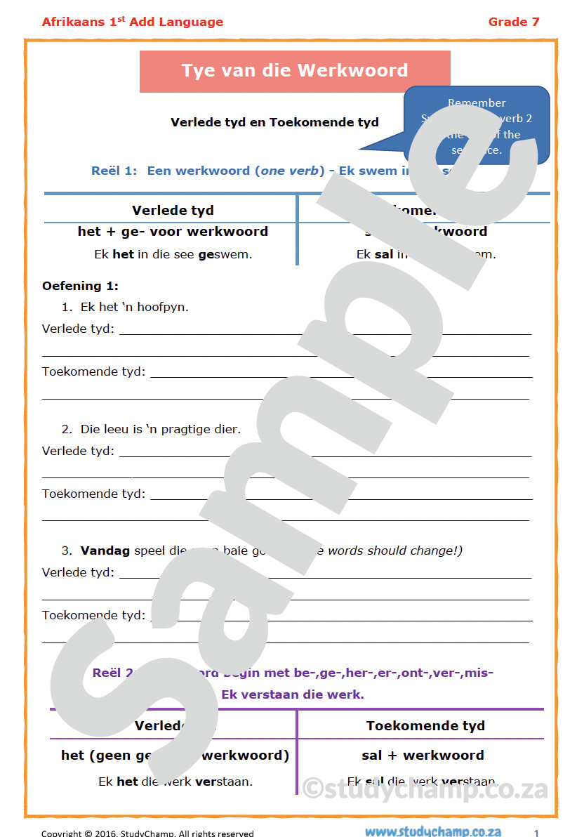 Grade 7 Afrikaans: Tye van die Werkwoord
