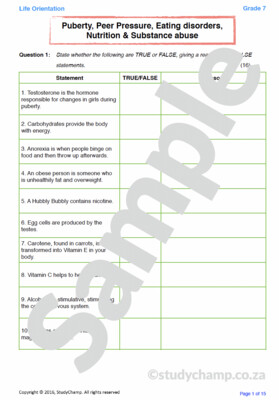 Grade 7 Life Orientation Test: Puberty and Peer Pressure