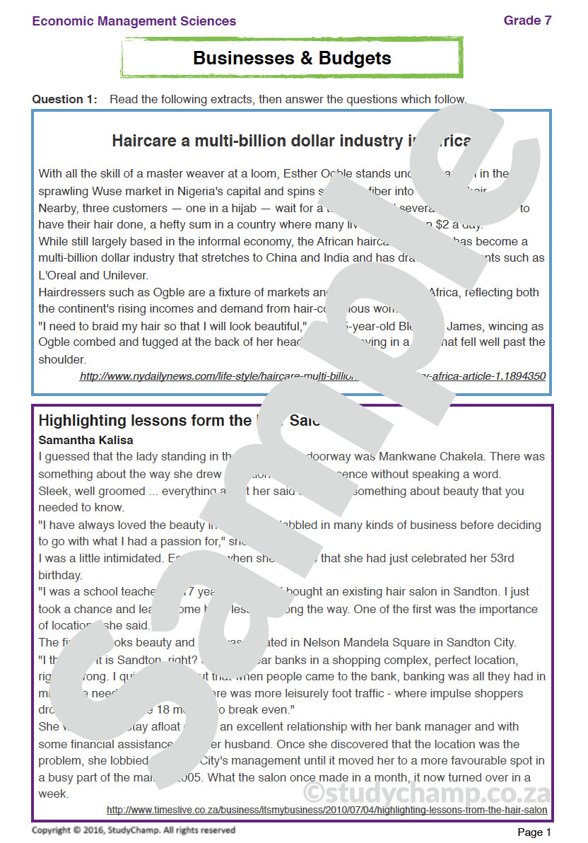 Grade 7 EMS Test: Businesses