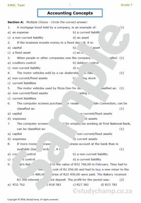 Grade 7 EMS Test: Accounting Concepts