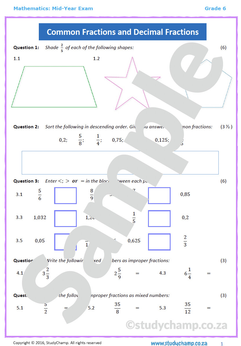 Grade 6 Maths Mid-year Exam Revision: Workbook 2