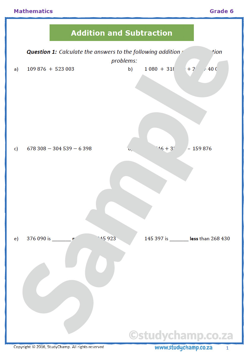 Grade 6 Maths Workbook: Operations