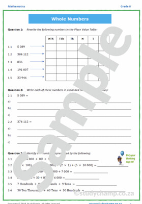 Grade 6 Maths Workbook: Whole Numbers