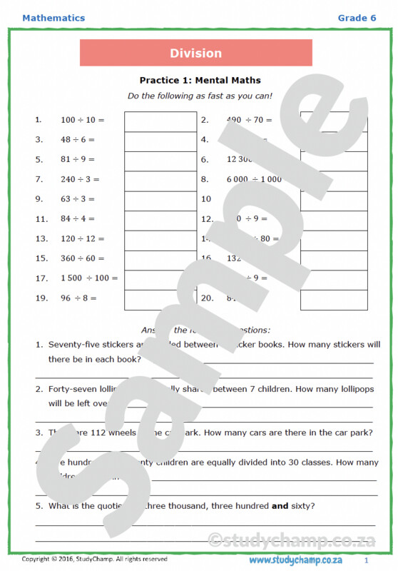 Grade 6 Maths Workbook: Division