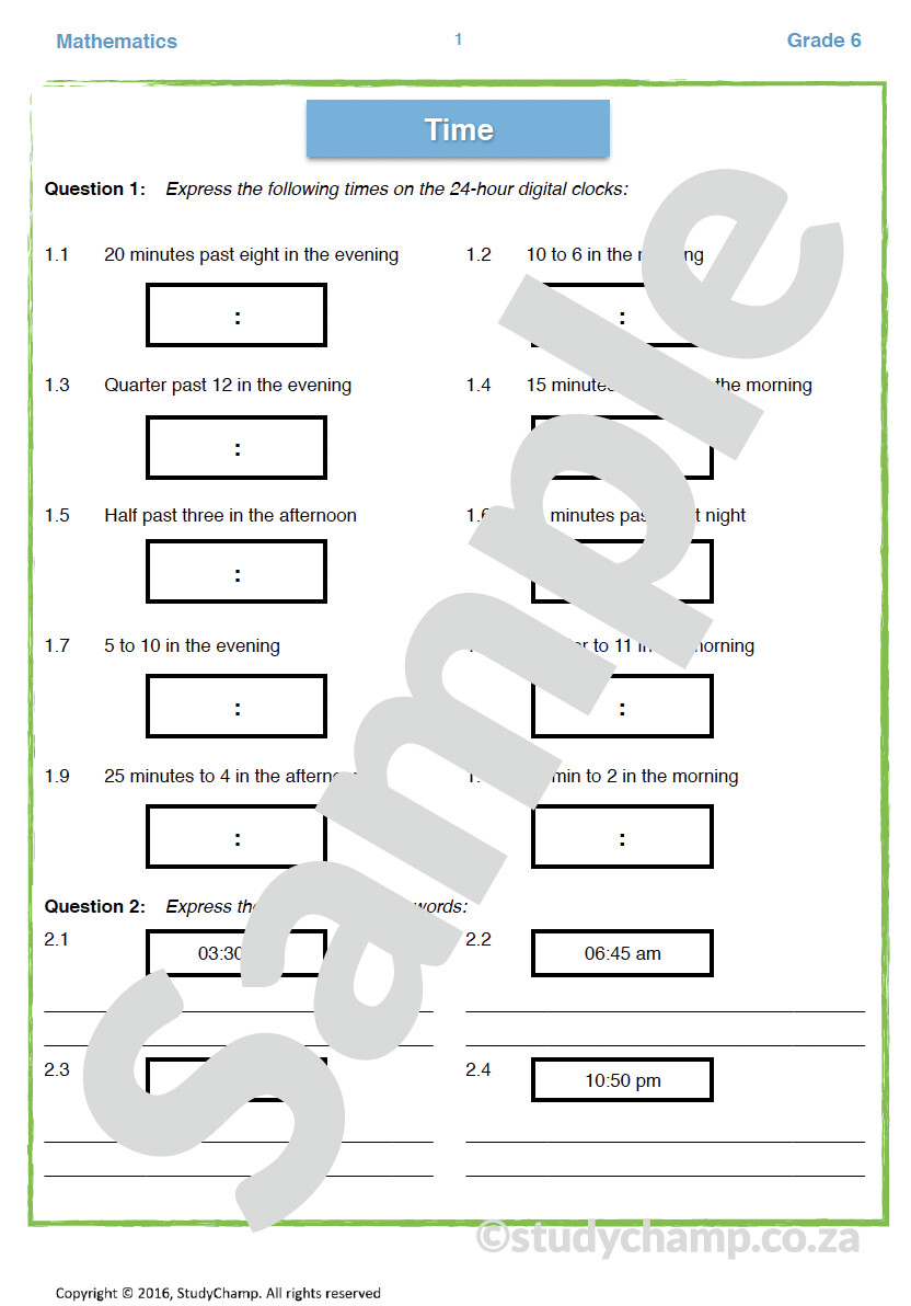 Grade 6 Maths Workbook: Measurement - Time