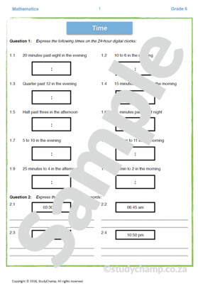 Grade 6 Maths Workbook: Measurement - Time
