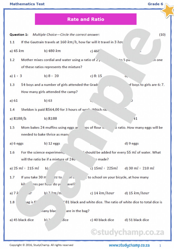 Grade 6 Maths Test: Rate and Ratio