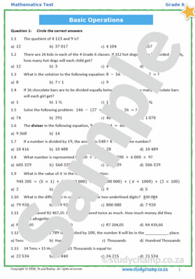 Grade 6 Maths Test: Operations