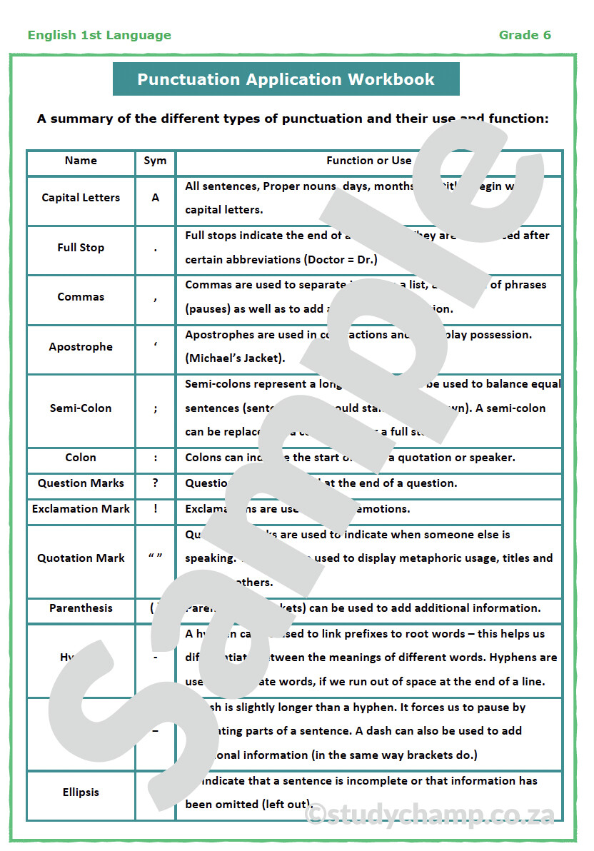 Grade 6 English Worksheet: Punctuation Application