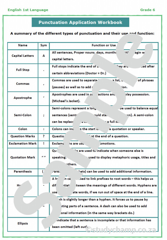Grade 6 English Worksheet: Punctuation Application