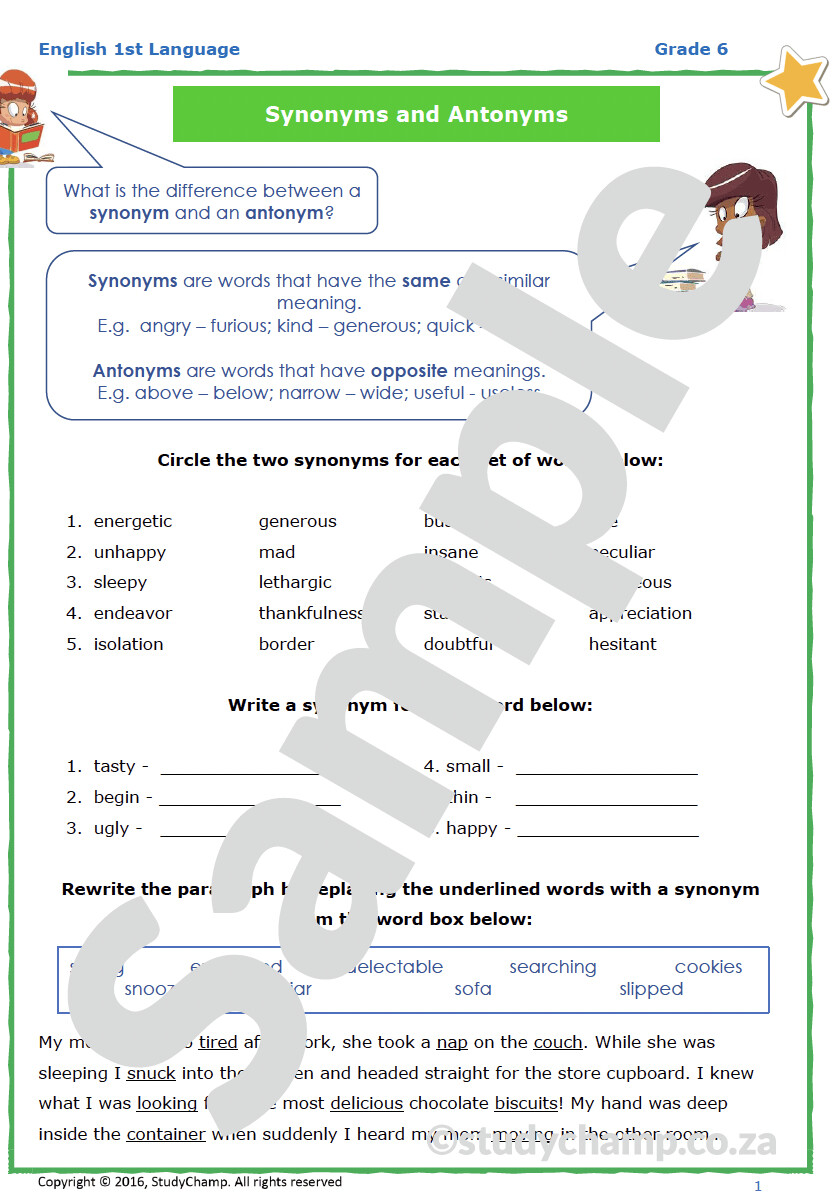 Grade 6 English Worksheet Synonyms Antonyms And Soundalikes