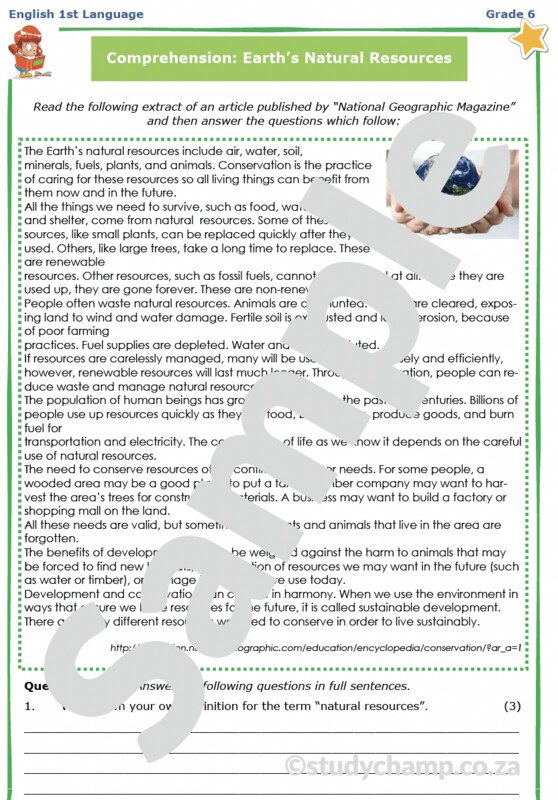 Grade 6 English Comprehension: Natural Resources