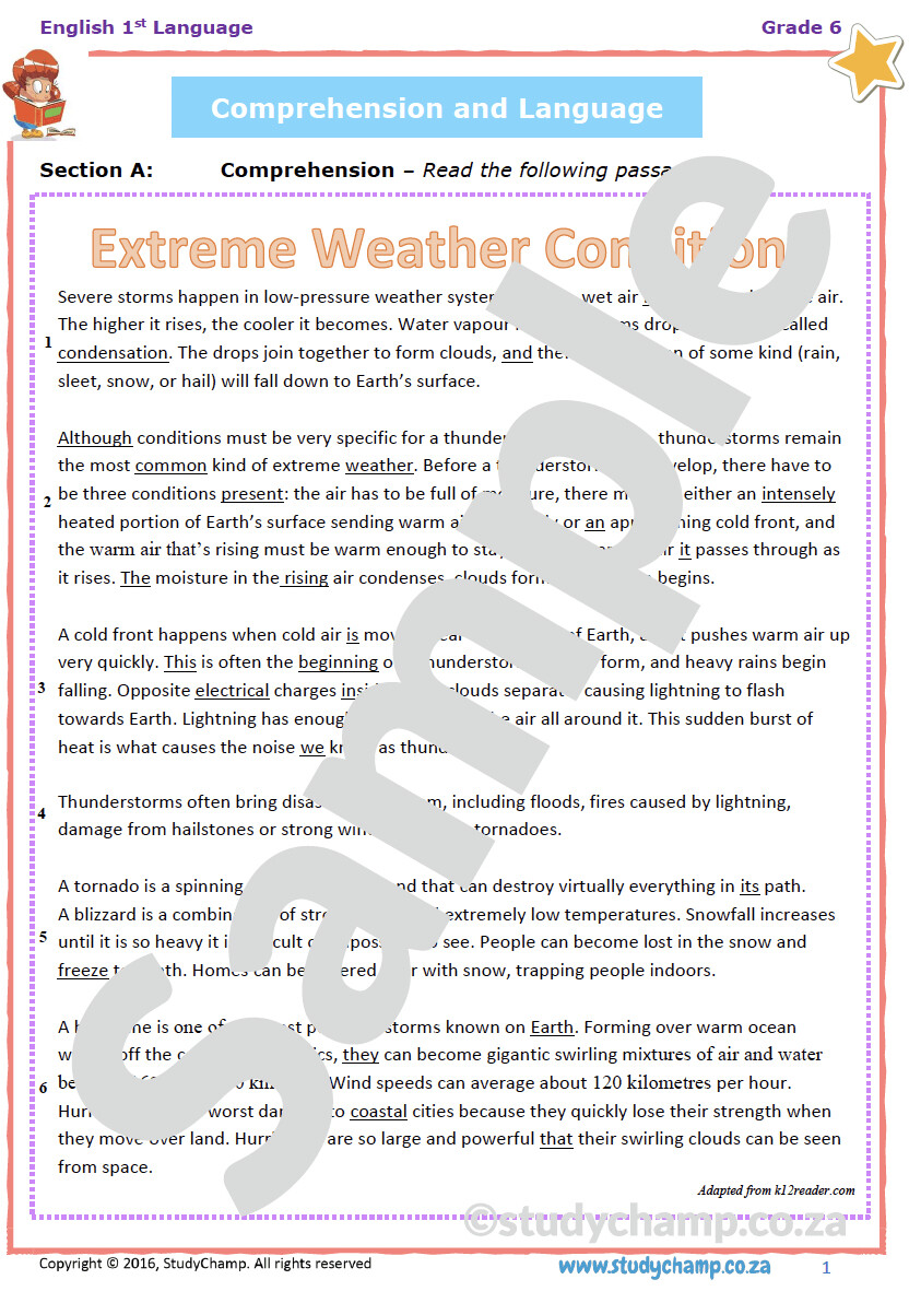 Grade 6 English Comprehension and Language: Extreme Weather