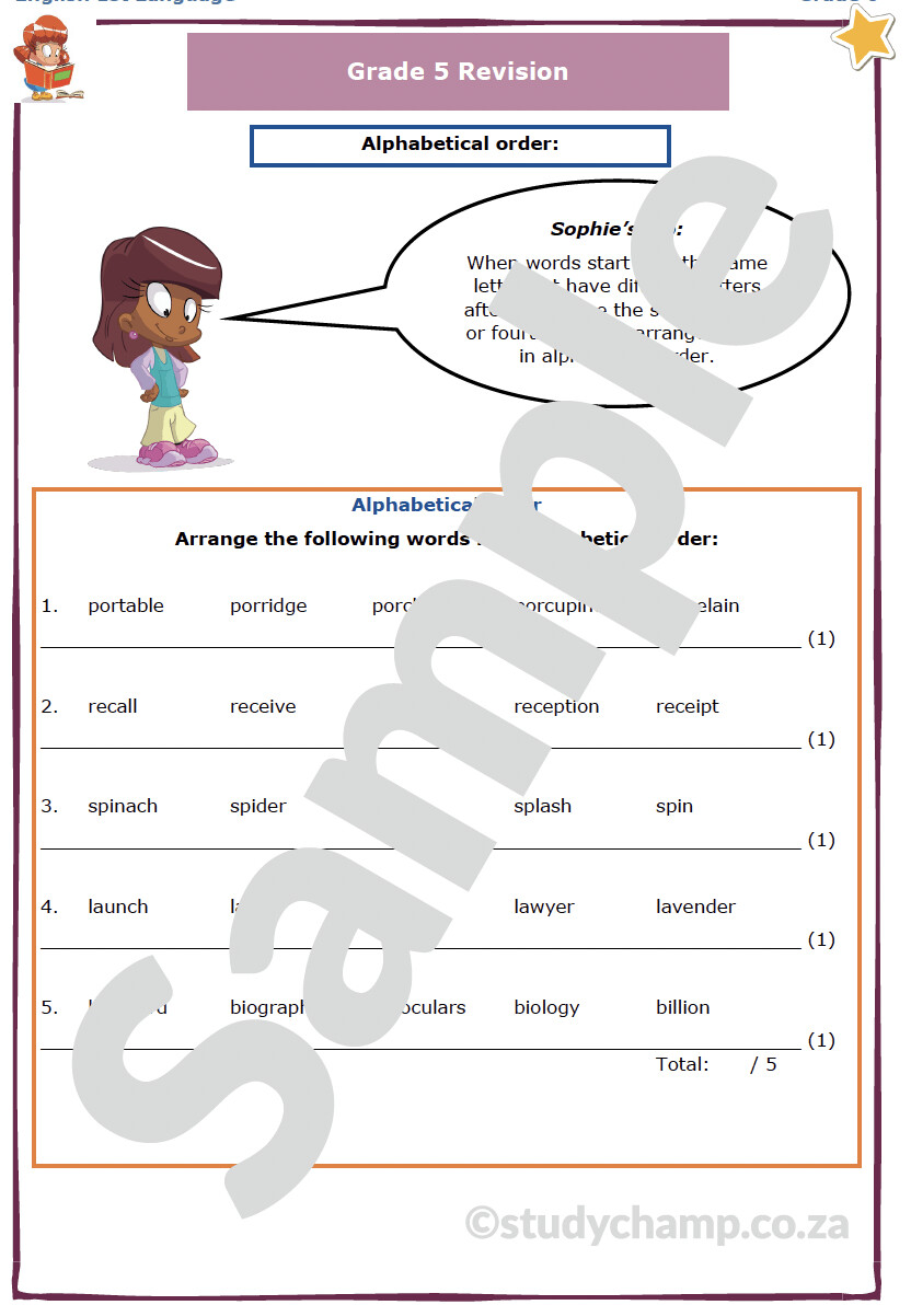 Grade 6 english test revision grade 5