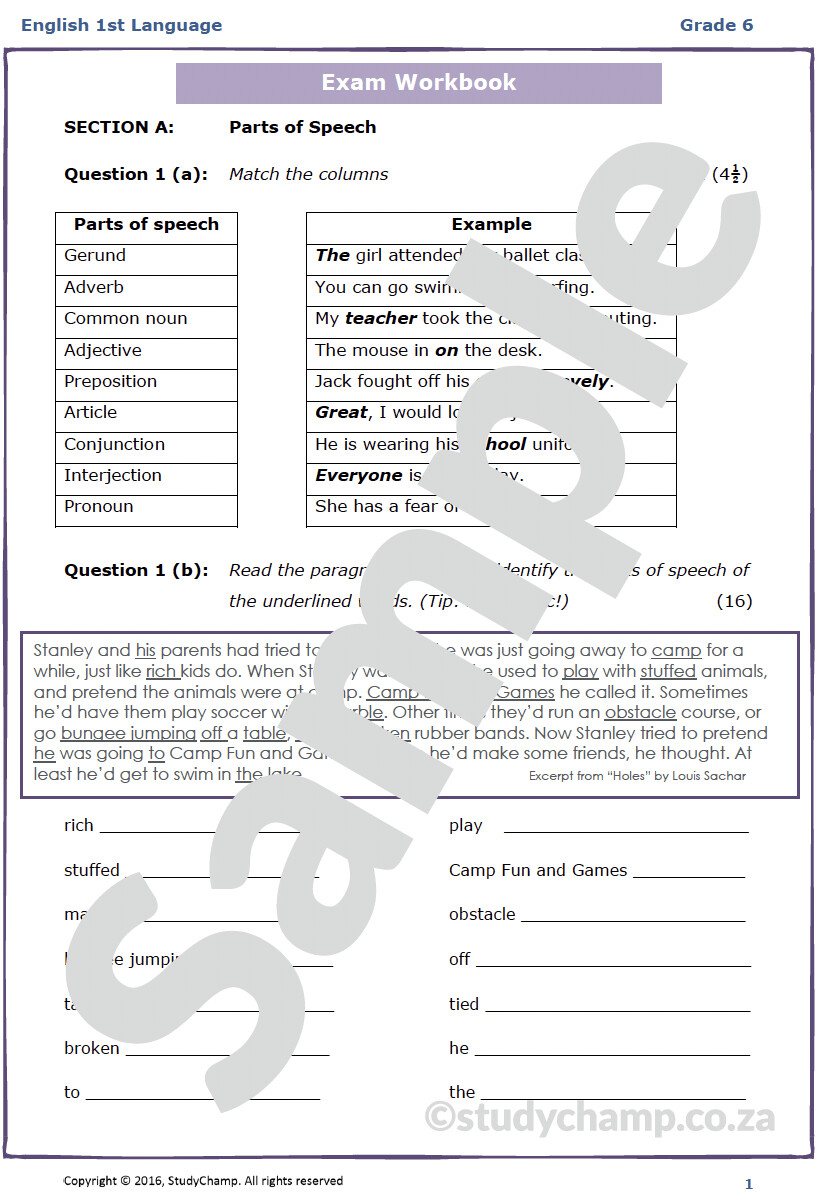 Grade 6 English Year-end Exam Revision: Language, Grammar and Poetry