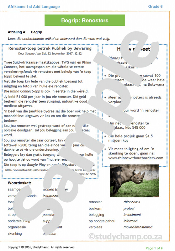 Grade 6 Afrikaans Begrip: Renosters