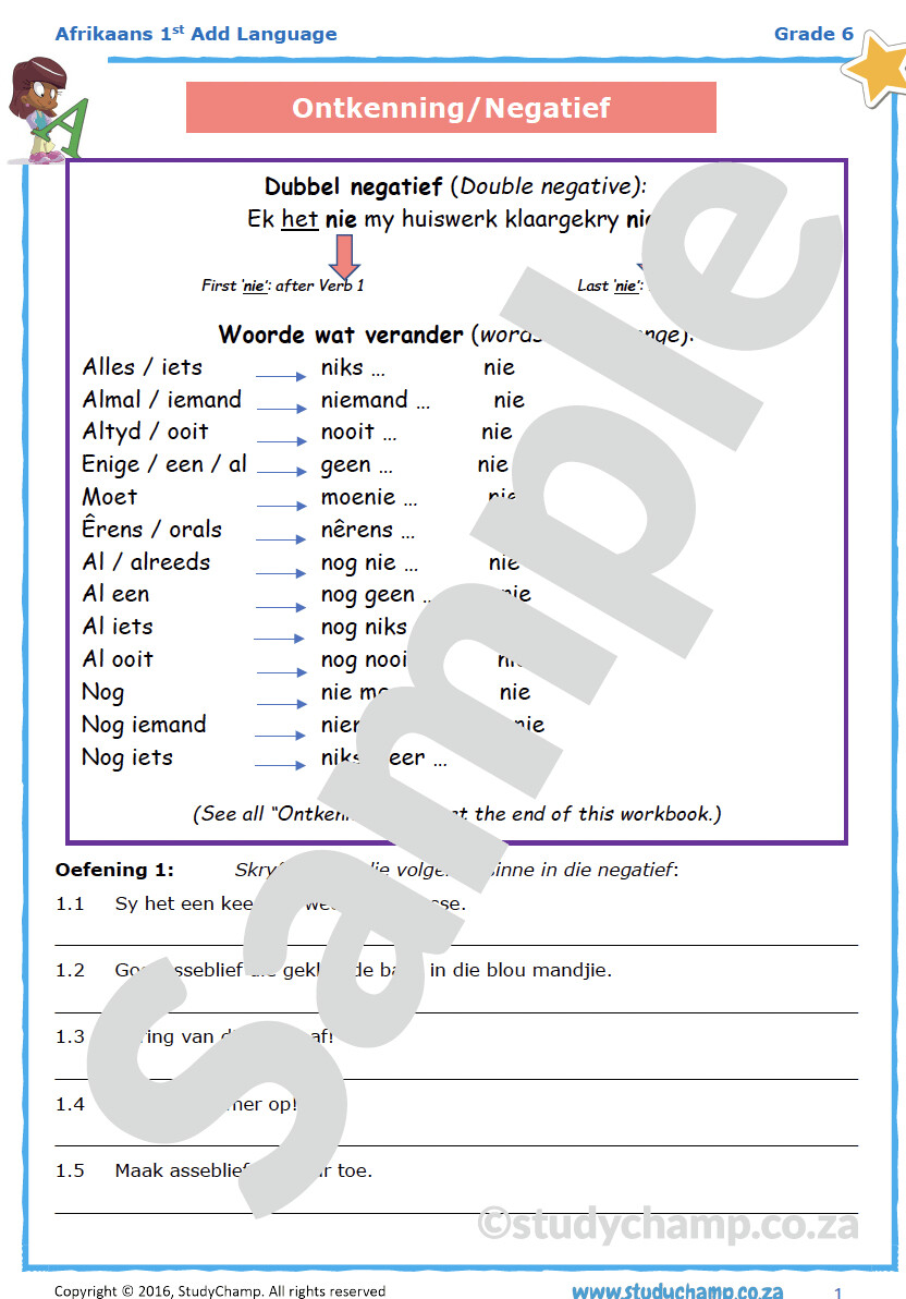 Grade 6 Afrikaans Ontkenning