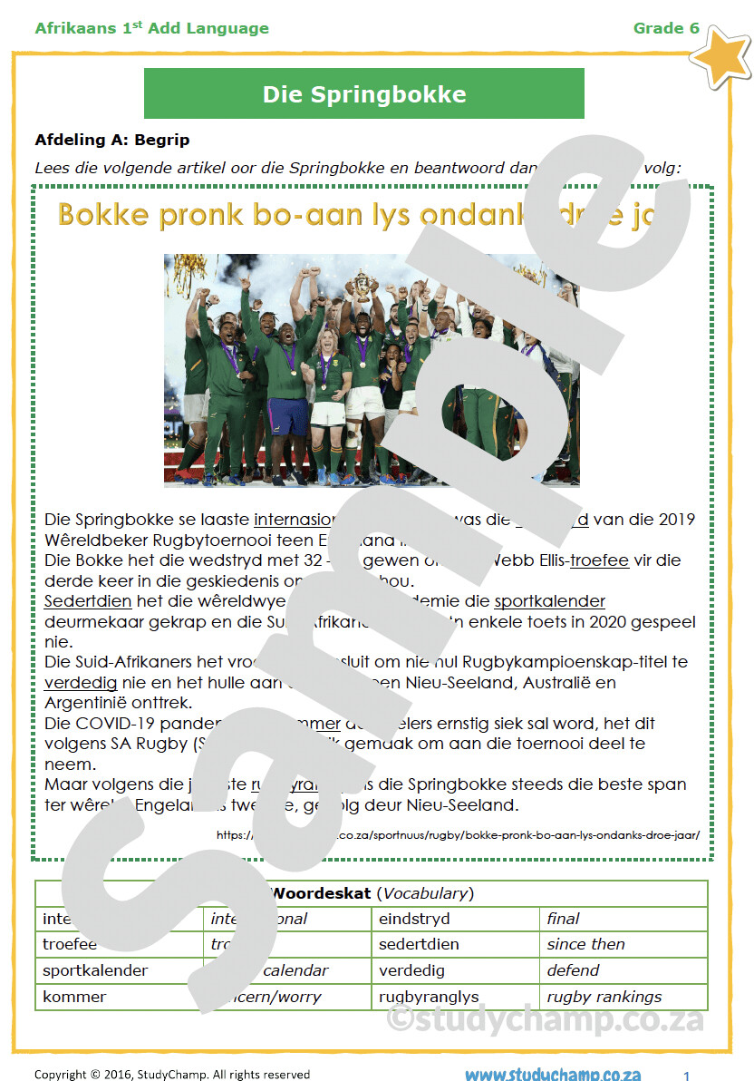 Grade 6 Afrikaans Begrip: Die Springbokke