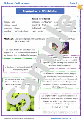 Grade 6 Afrikaans Begrip: Wimbledon