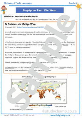 Grade 6 Afrikaans Begrip en Taal: Die Weer