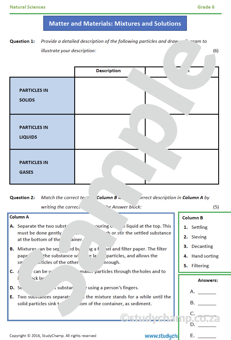 Grade 6 Natural Sciences Exam Revision: Workbook 2
