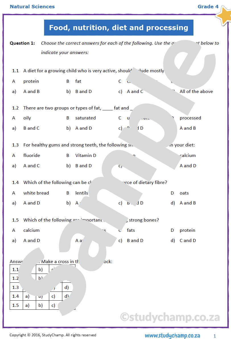 Grade 6 Natural Sciences Test: Food and Diet