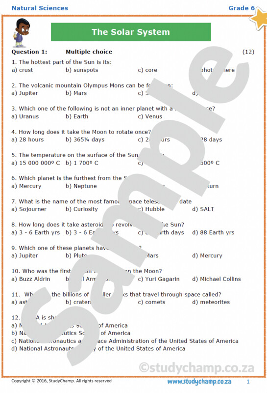 Grade 6 Natural Sciences Test: The Solar System