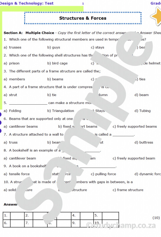 Grade 6 Technology Test: Structures and Forces