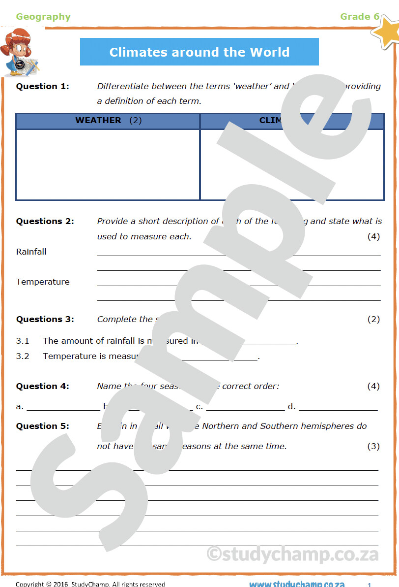Grade 6 Geography Test Climate around the World