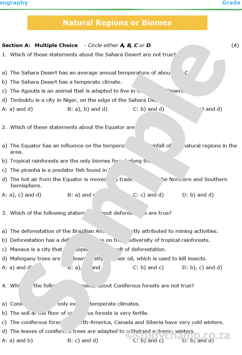 Grade 6 Geography Test: Natural Regions