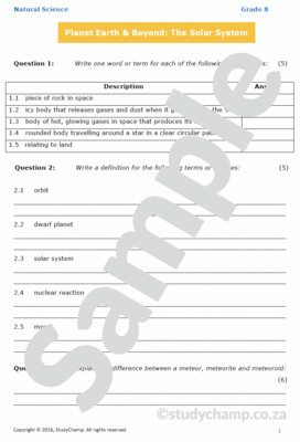 Grade 8 Natural Sciences Test: Solar System