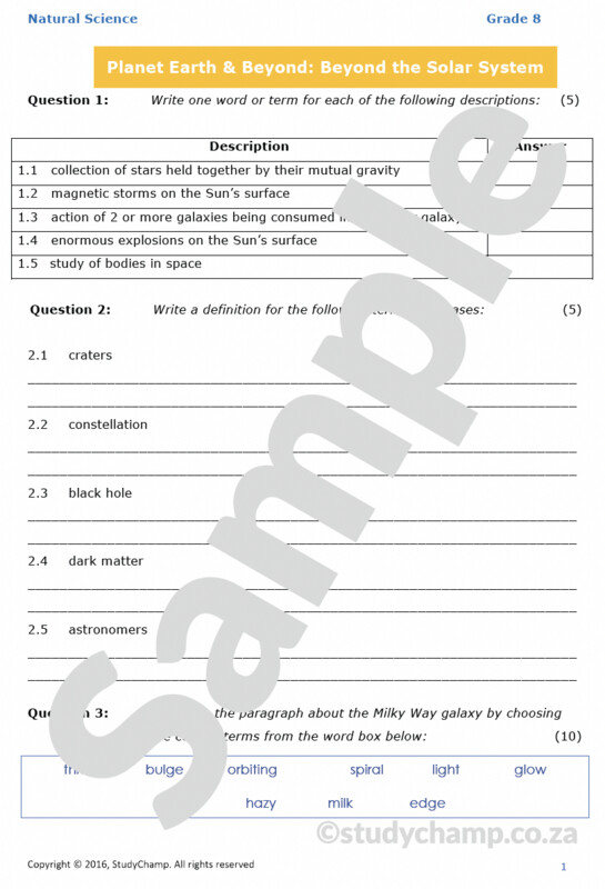 Grade 8 Natural Sciences Test: Beyond the Solar System