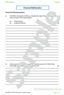 Grade 8 Mathematics Test: Financial Maths