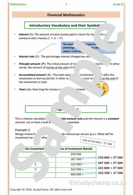 Grade 8 Mathematics Workbook: Finance