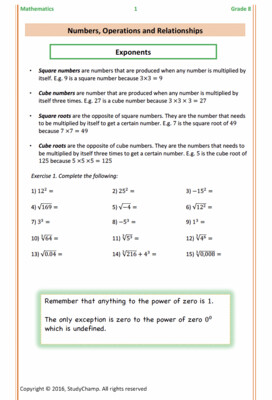 Grade 8 Mathematics Workbook: Exponents and Scientific Notation