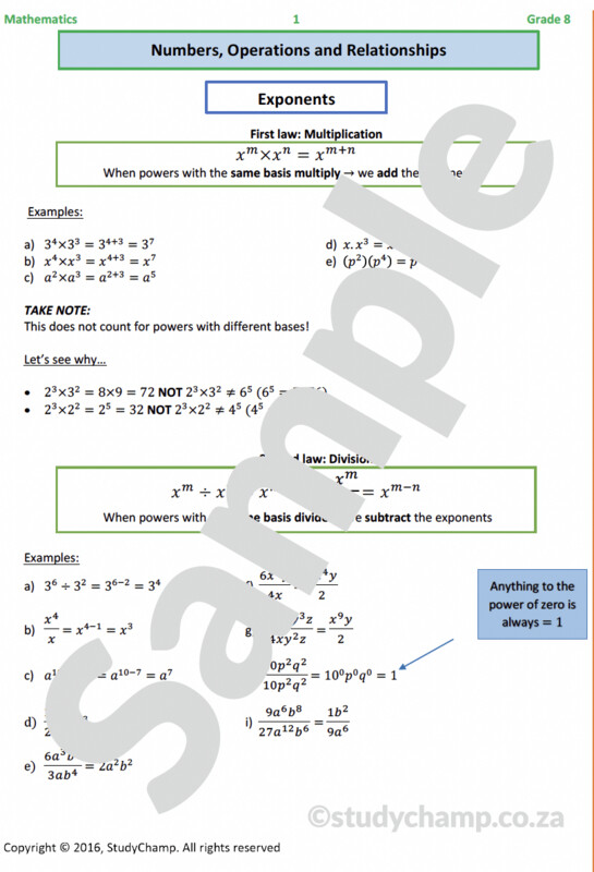 Grade 8 Mathematics Workbook: Exponents