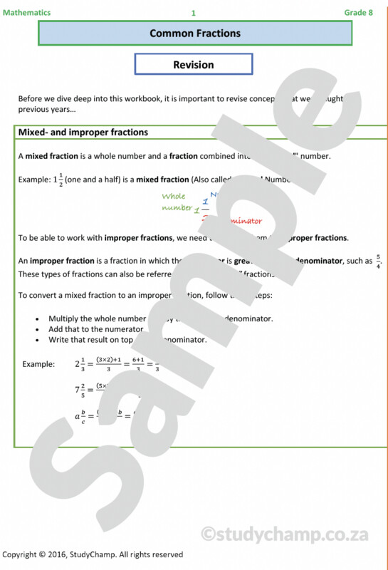 Grade 8 Mathematics Workbook: Common Fractions