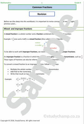 Grade 8 Mathematics Workbook: Common Fractions
