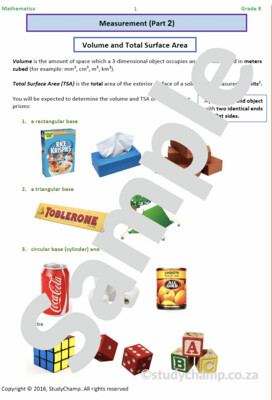 Grade 8 Mathematics Workbook: Measurement - Surface Area and Volume