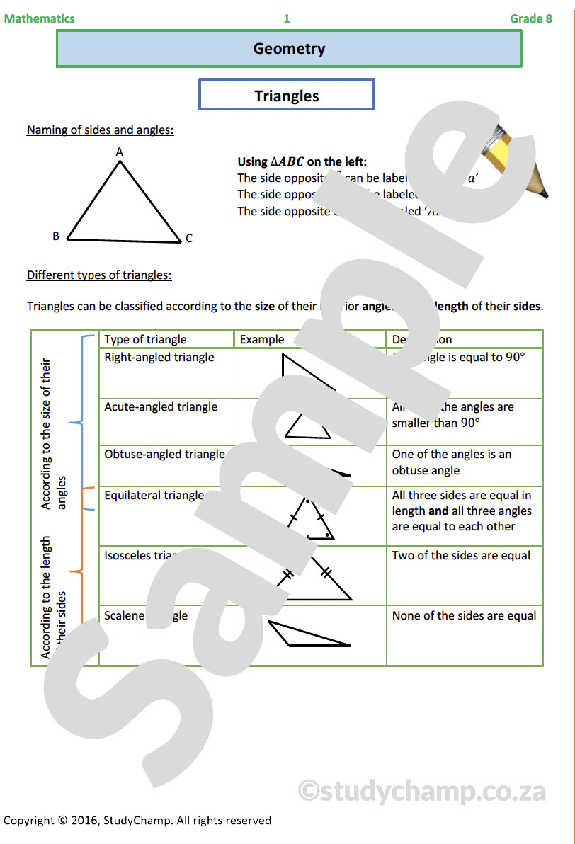 Grade 8 Mathematics Workbook: Geometry - Triangles